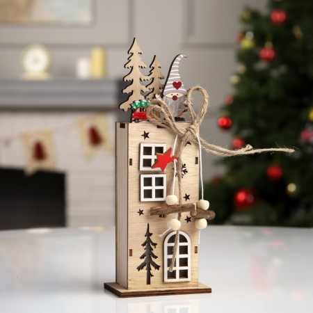 LED figure "Gift Factory" 7.5 × 22 × 5 cm, wood, batteries LR1130x3, glow warm white-1