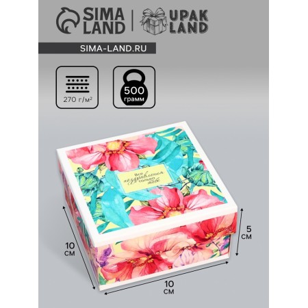 The box is folding, the lid is, "compliment", 10 x 10 x 5 cm without a window