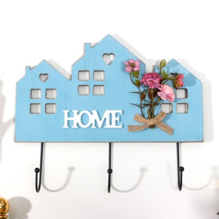 Decorative wood hooks "House with a bouquet of flowers" 25x29.5x4.5 cm