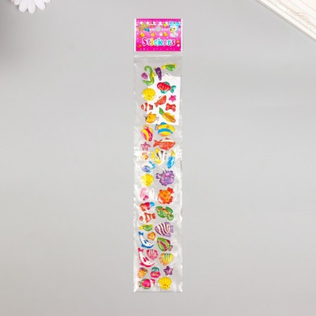 Sticker Plastic volumetric "Underwater world/dinosaurs" with gold stroke MIX 33.5x6 cm-3