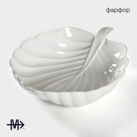Porcelain salad Magistro "Blanche. Sheet ", 1.5 l, d = 30 cm, white color-1