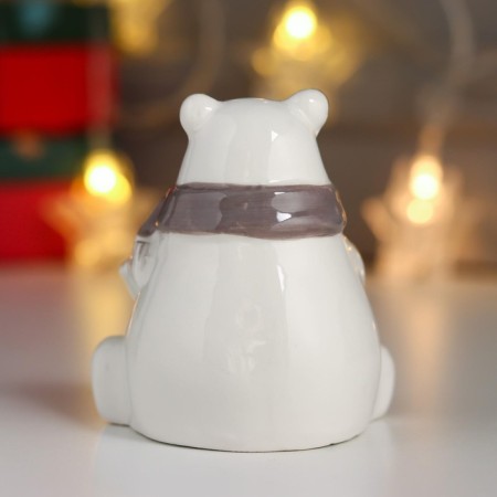 Souvenir ceramics "White bear, gray scarf, red heart in peas" 9x6.5x8.5 cm-3