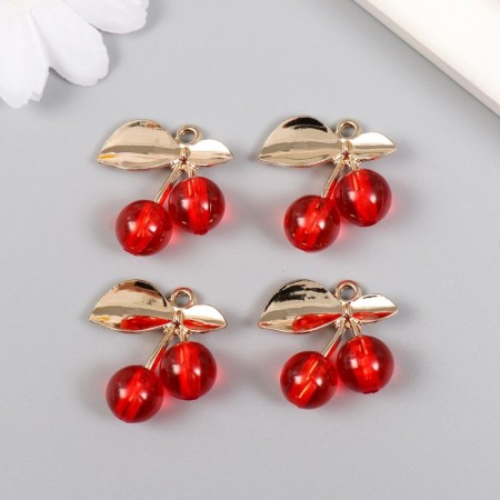 Decor for creativity Metal, plastic "Cherry on a branch" gold 2.4x2.4 cm-2