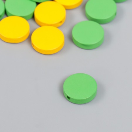 Beads for creativity wood "flat circle" set 20 pcs yellow, green 0.4x1.5x1.5 cm-1