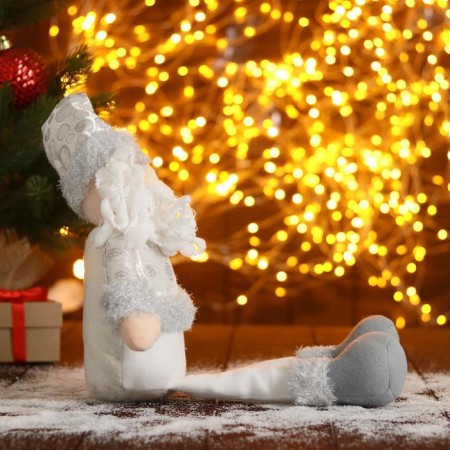 Soft toy "Santa Claus in a hat with circles-long legs" 15x45 cm, silver-white-3
