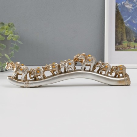 Souvenir Polystone Rhinestone "Caravan of Seven Elephants" 9x32.5x3.5 cm-1