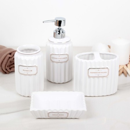 A set of accessories for the Classic bathroom, 4 items (350 ml dispenser, soap dish, 2 glasses), white color