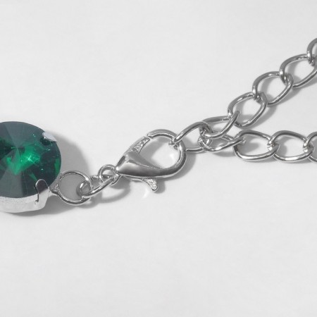 The necklace "Jewel" drop, emerald color in silver, 32.5 cm-1