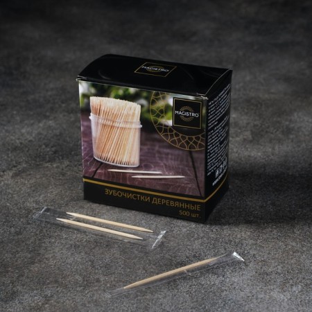 Toothpicks made of birch magistro, 500 pcs, in individual packaging, cardboard box-5