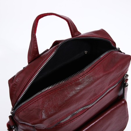 Women's backpack made of artificial leather with lightning, 2 pockets, burgundy color-5