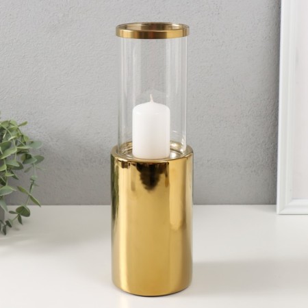 Ceramics candlestick, glass for 1 candle "chrome" d = 7.5 cm gold 9.2x9.2x29.5 cm-3