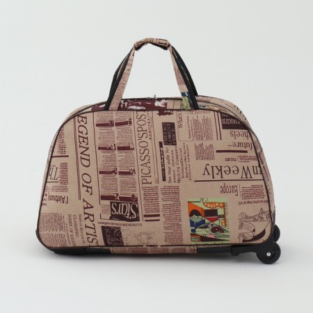 Road bag on wheels, external pocket, beige color-1