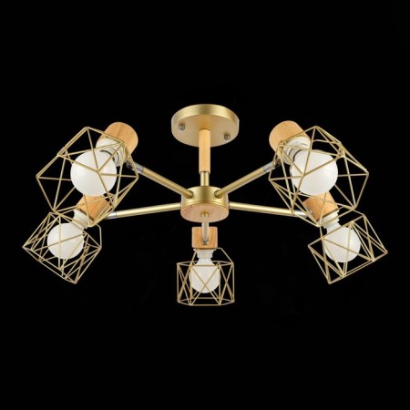 Ceiling EVOLUCE lamp. Sle110402-05. Stelitto. 5x40 watts, E27, 68x68x35 cm, golden color, light wood-6