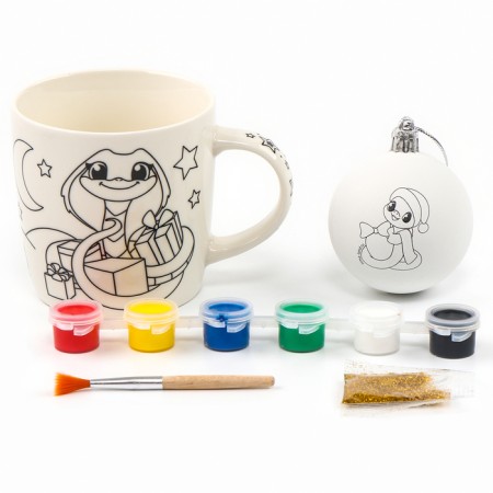 Set of mug for coloring with a Christmas tree "Snake with gifts", 300 ml-2