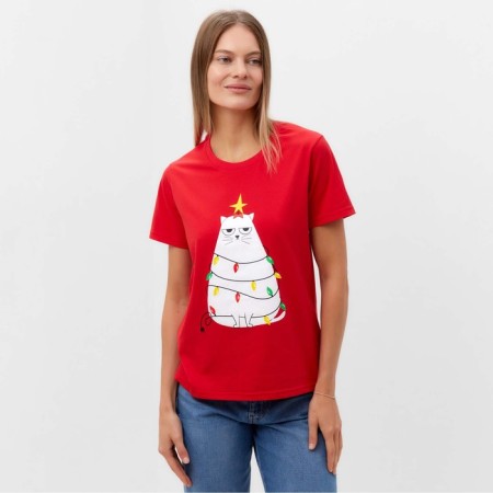 Women's T -shirt "Cat", red color, size 54-4