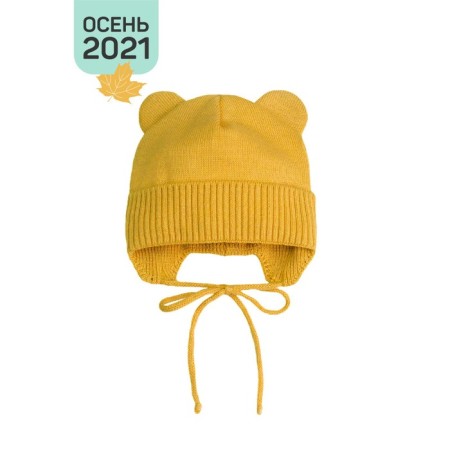 A cap on ties with ears children's Amarobaby Pure Love Bear, with a lining, size 38-40 cm, yellow color-1