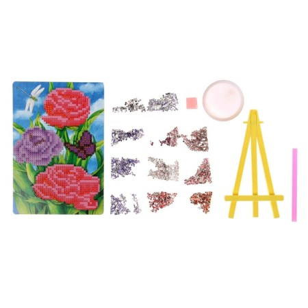 Diamond mosaic with partial filling on the stand “Flowers”, 13 x 19 cm, cardboard-1