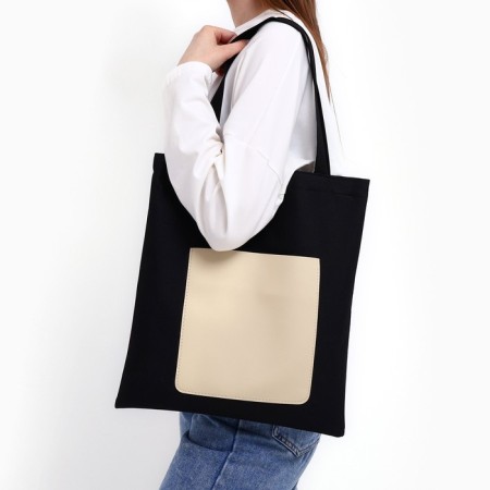 Shoper Nazamok, Kozhzam pocket, black color, beige, 40x35 cm-2