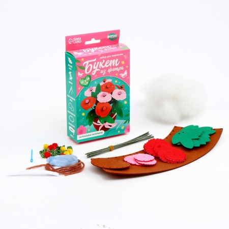Set for creativity. Bouquet of felt in a pot "Pink flowers"-1