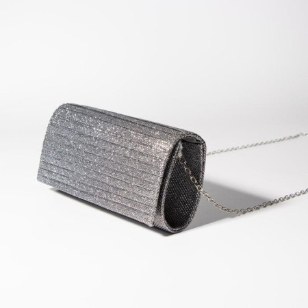 Female bag, valve department, long chain, silver color