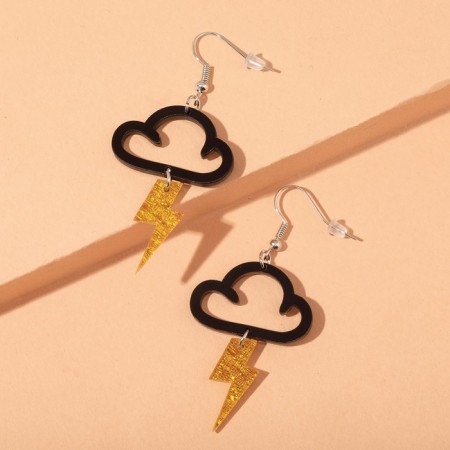 Earrings plastic "cloud" lightning, black-gold color-1