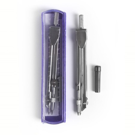 Metallic compass 110 mm, in a plastic pencil case, cover - a ruler, with a neck, mix