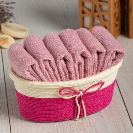 Set of terry decorative napkins Ethel, 30x30cm-6pcs, pink color, 100% cotton