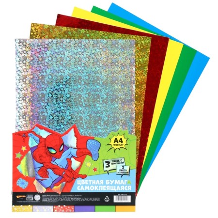 Color self-adhesive A4, 6 sheets, 6 colors, 80 g/m2, Spider-Man, Spider-1