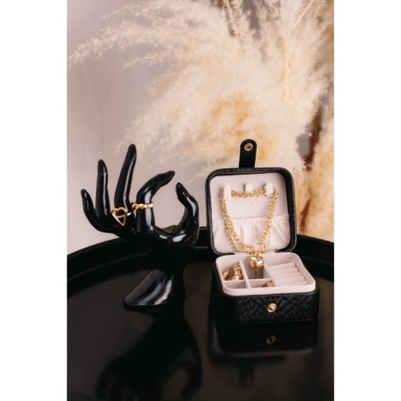 Casket Textiles for jewelry "Portfire with decoration" Black 10x10x6 cm-5