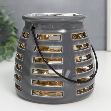 Ceramics candlestick for 1 candle "Lantern. Strips" inside gold Mix 11.5x11.5x11 cm-4