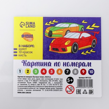 Picture on numbers for children "Fast Cars", 20 x 30 cm-5