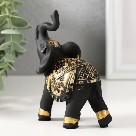 Polystone souvenir "Black Elephant in the Golden Rich Popon" 8x5x10.5 cm-2