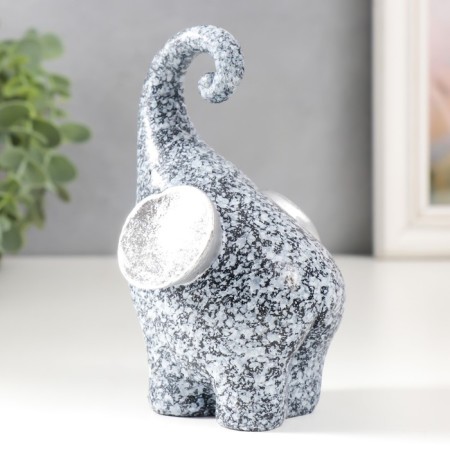 Souvenir Polystone "Stone Elephant with silver ears" 8x9.5x13 cm-3