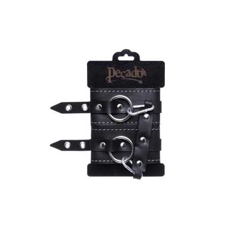Two -layer shackles with a white line Pecado BDSM, genuine leather, black-5