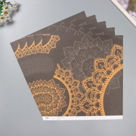 Scrapbooking paper "Mandala on the black" density 180 grams set 5 pcs 30.5x32 cm-1