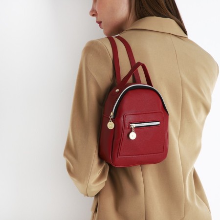 Women's backpack of artificial leather with lightning, 1 pocket, burgundy color-5