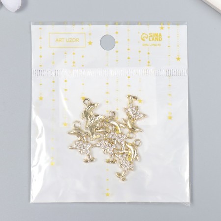Decor for creativity metal, rhinestones "Two dolphins" gold 1.5x2.2 cm-3