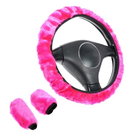 Braid on the steering wheel, checkpoint cover, handbrake cover, multi -size, pink, set 3 pcs