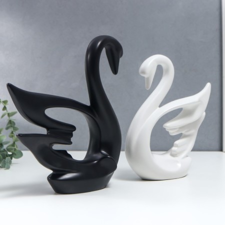 Souvenir Ceramics "Swans White and Black" set 2 pcs 21x18 24x21 cm-3