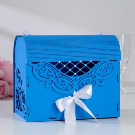 Family Bank "Openwork", with rhinestones, blue-white, 23.5x17x20 cm