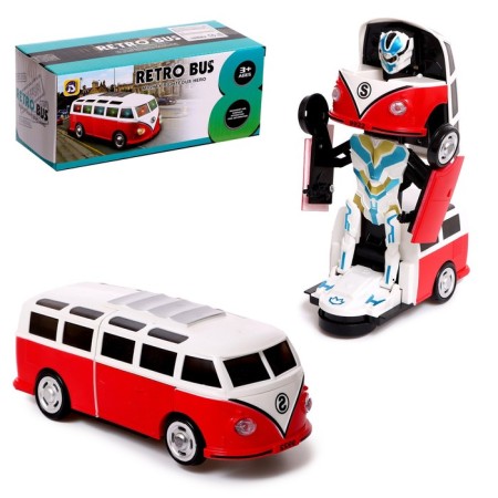 Retro bus robot, light and sound effects, transformed