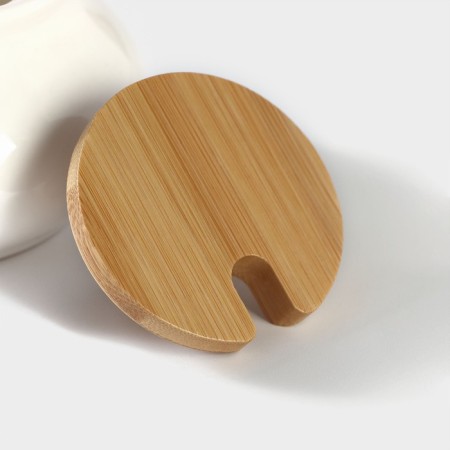 Porcelain sugar tower with a spoon on a wooden stand Bellatenero, 170 ml, white color-3
