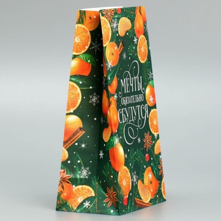 A package without handles “Dreams will surely come true”, tangerines, 10 x 19.5 x 7 cm, New Year-2