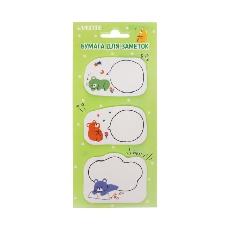 Block with a sticky edge of 55 x 55 mm, figured, Devente Shiba, Panda, Bear, 3 colors x 20 sheets, mix-4