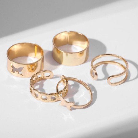 Ring set 5 pieces "minimalism", size mix, color gold-1