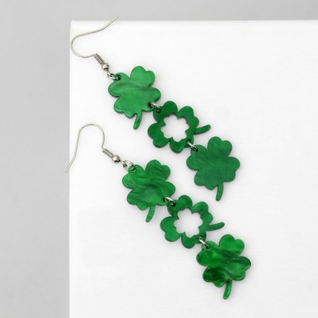 Acryl Earrings "Clover", green color in silver-2