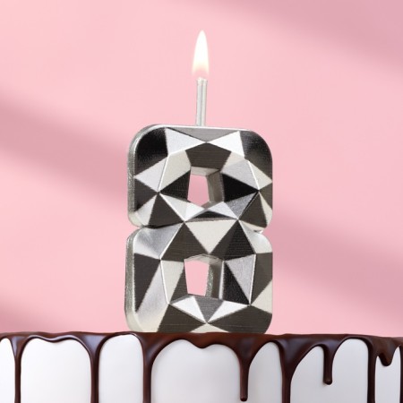 Candle for Cake "Almaz", number "8", silver metallic