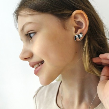 Set "chosen" 3 objects: clips, pendant, ring, panda, black and white color in silver-3
