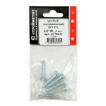 Shurup-Bolt Stroymetiz, plumbing, galvanized, DIN 571, M6x30 mm, 6 pcs-4