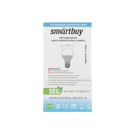 LED LED SMARTBUY, E27, A60, 15 W, 6000 K, cold white light-1